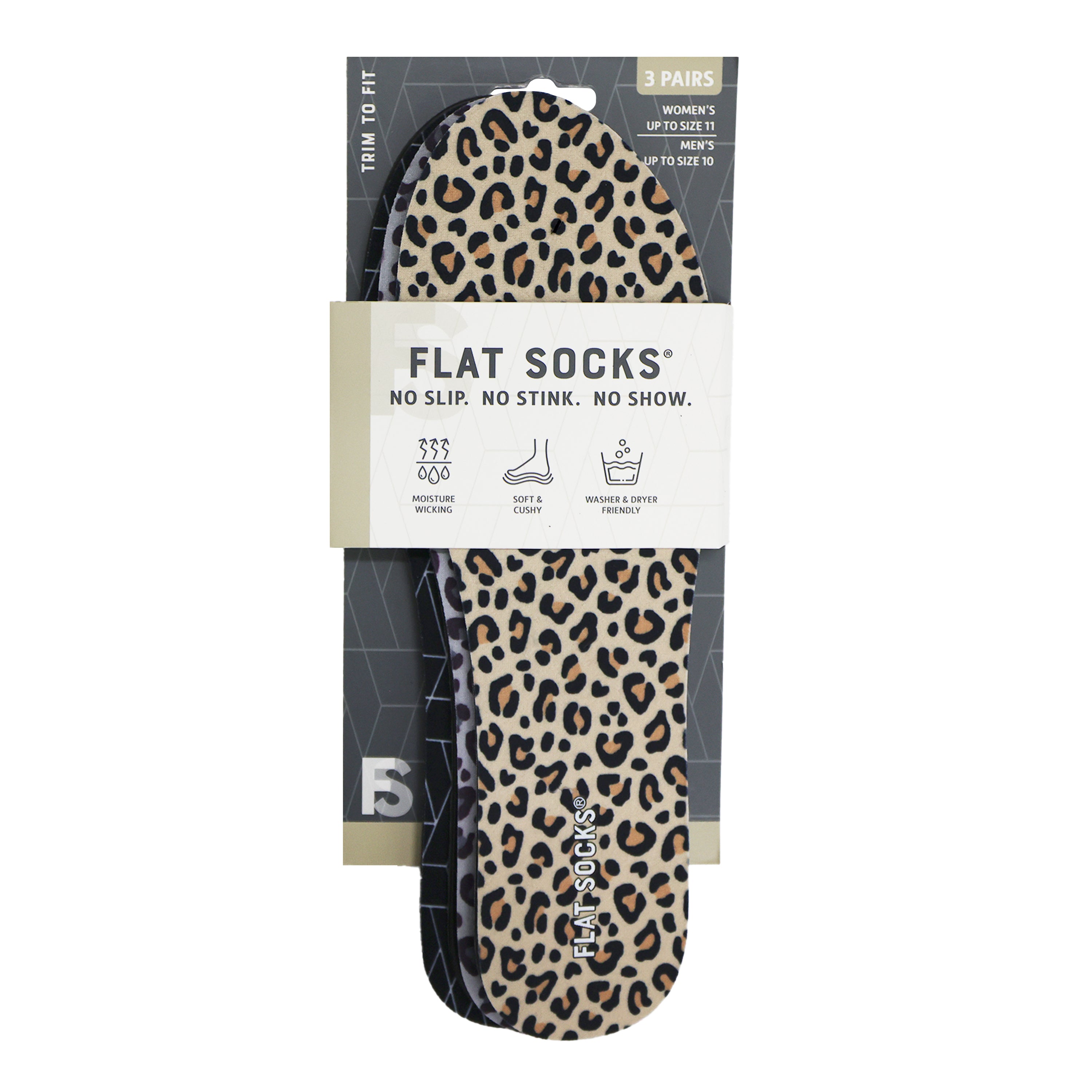 Flat Socks 3 Pack Small, Black, Snow Leopard & Leopard