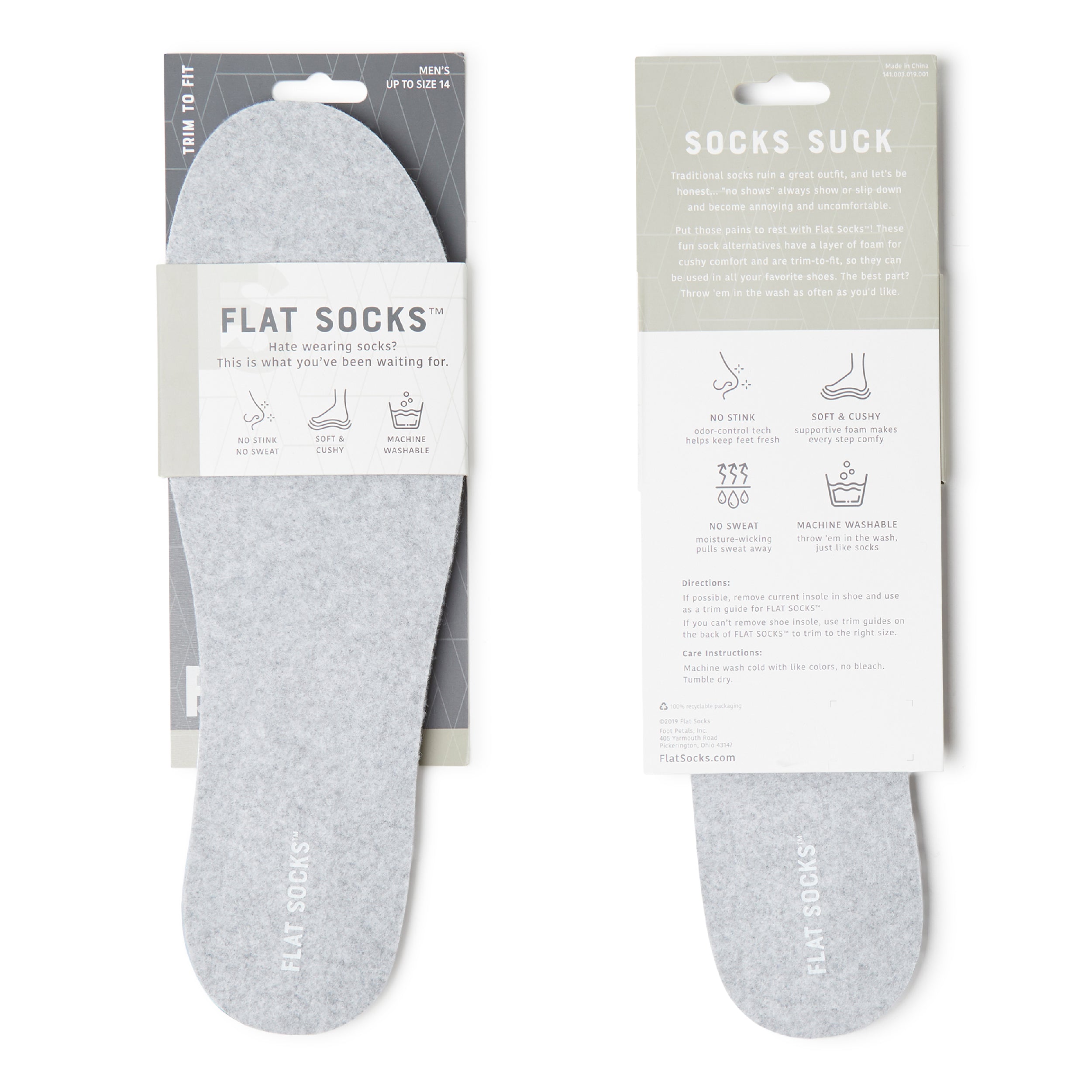 Flat Socks Light Heather Grey Large