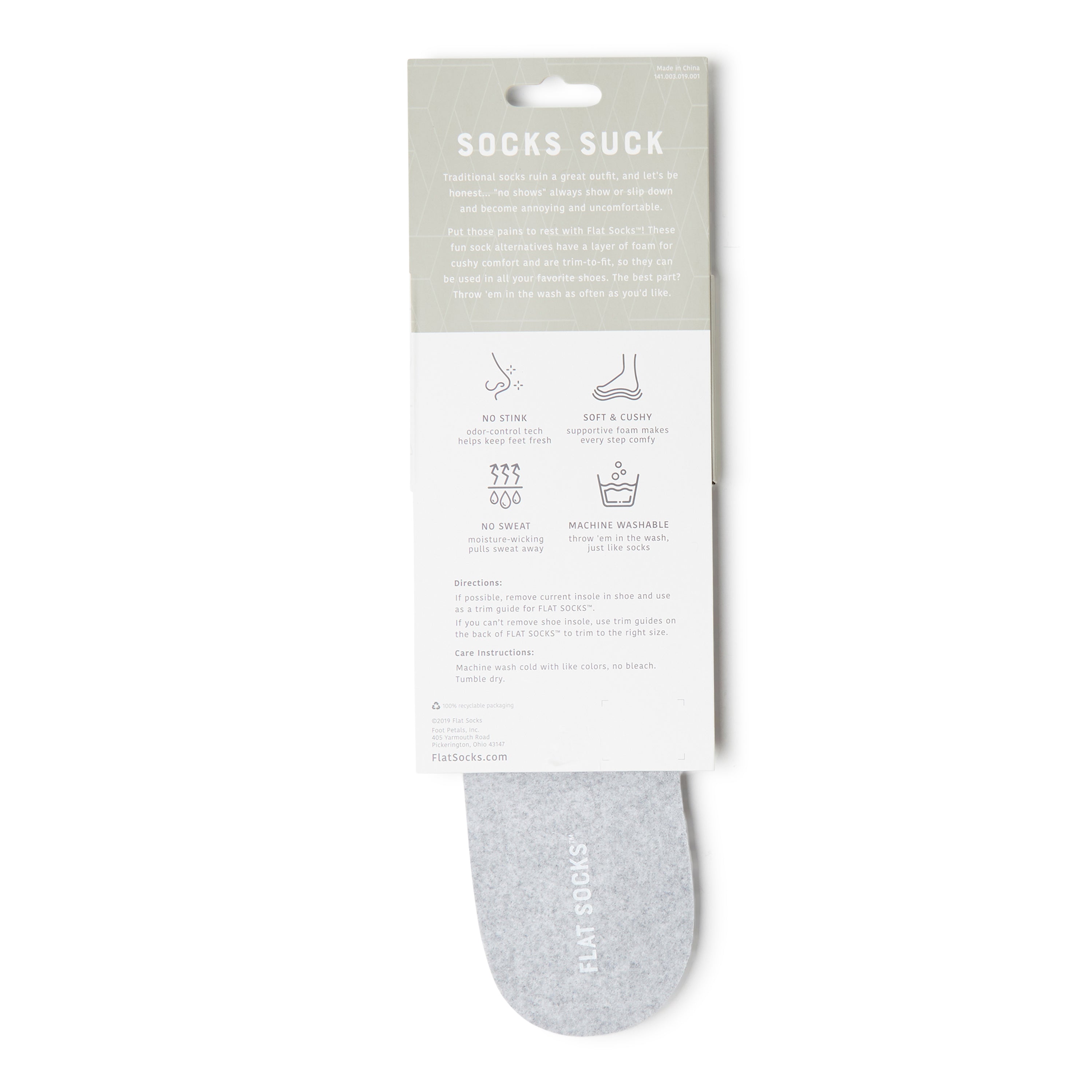 Flat Socks Light Heather Grey Large