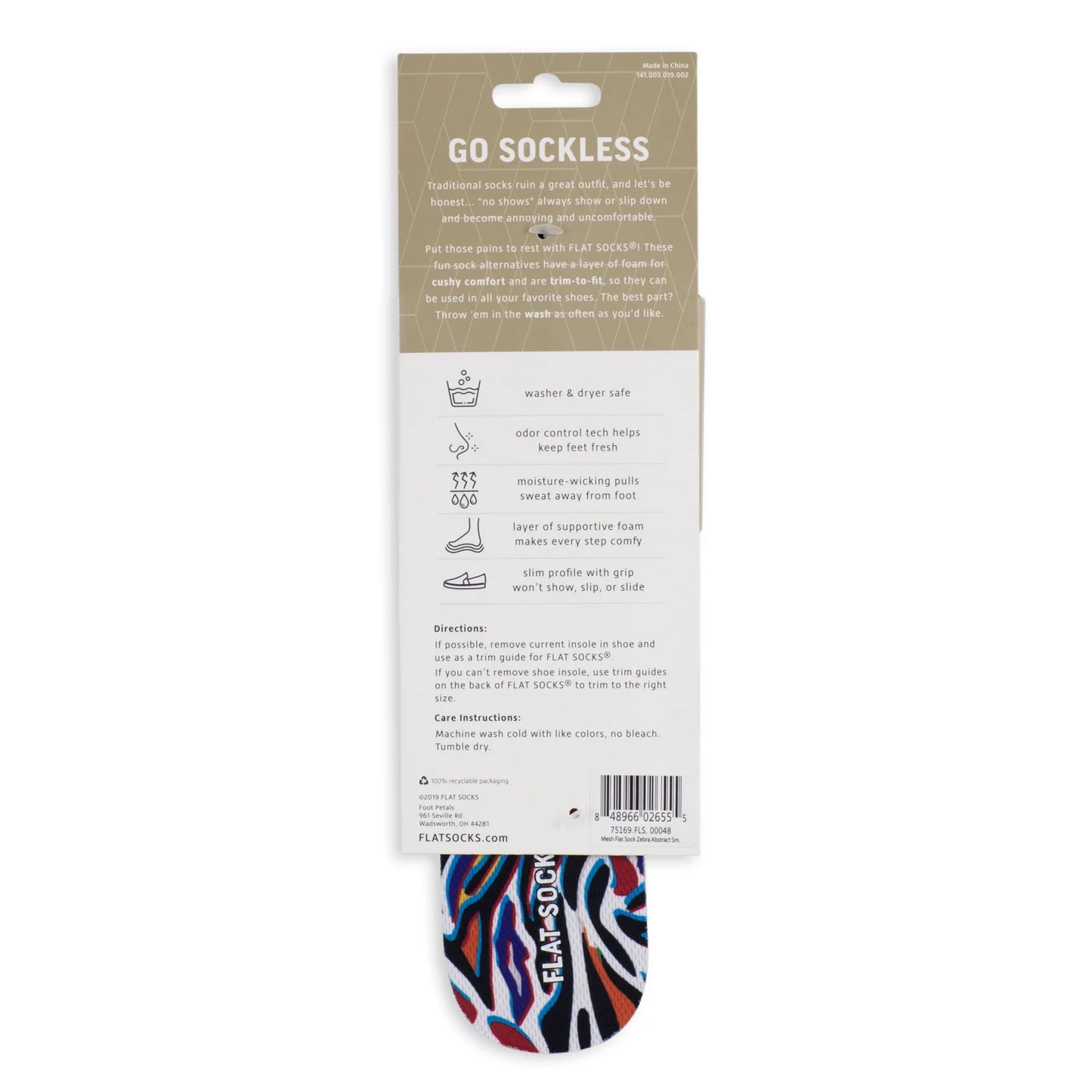 Flat Socks Zebra Abstract