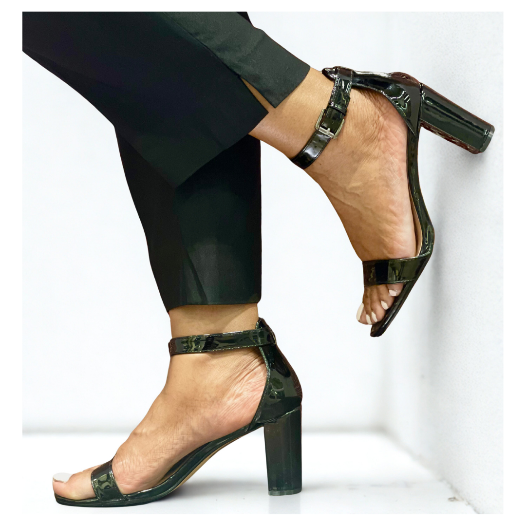 Charlita Black Patent Block Heel Sandals