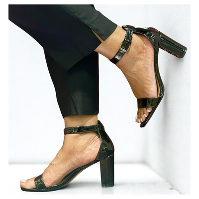 Charlita Black Patent Block Heel Sandals