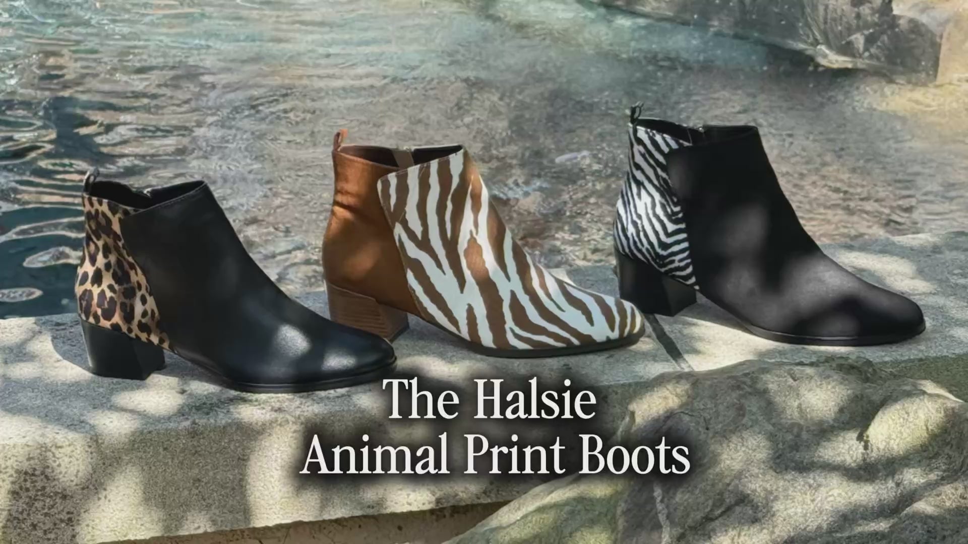 Load video: Chaussures Halsie Animal Print Boots by J. Renee
