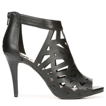 Huddle by Fergalicious is a faux leather upper dress sandal with: Peep toe, Back zip closure, Caged silhouette, Smooth lining, Cushion insole for all day wear