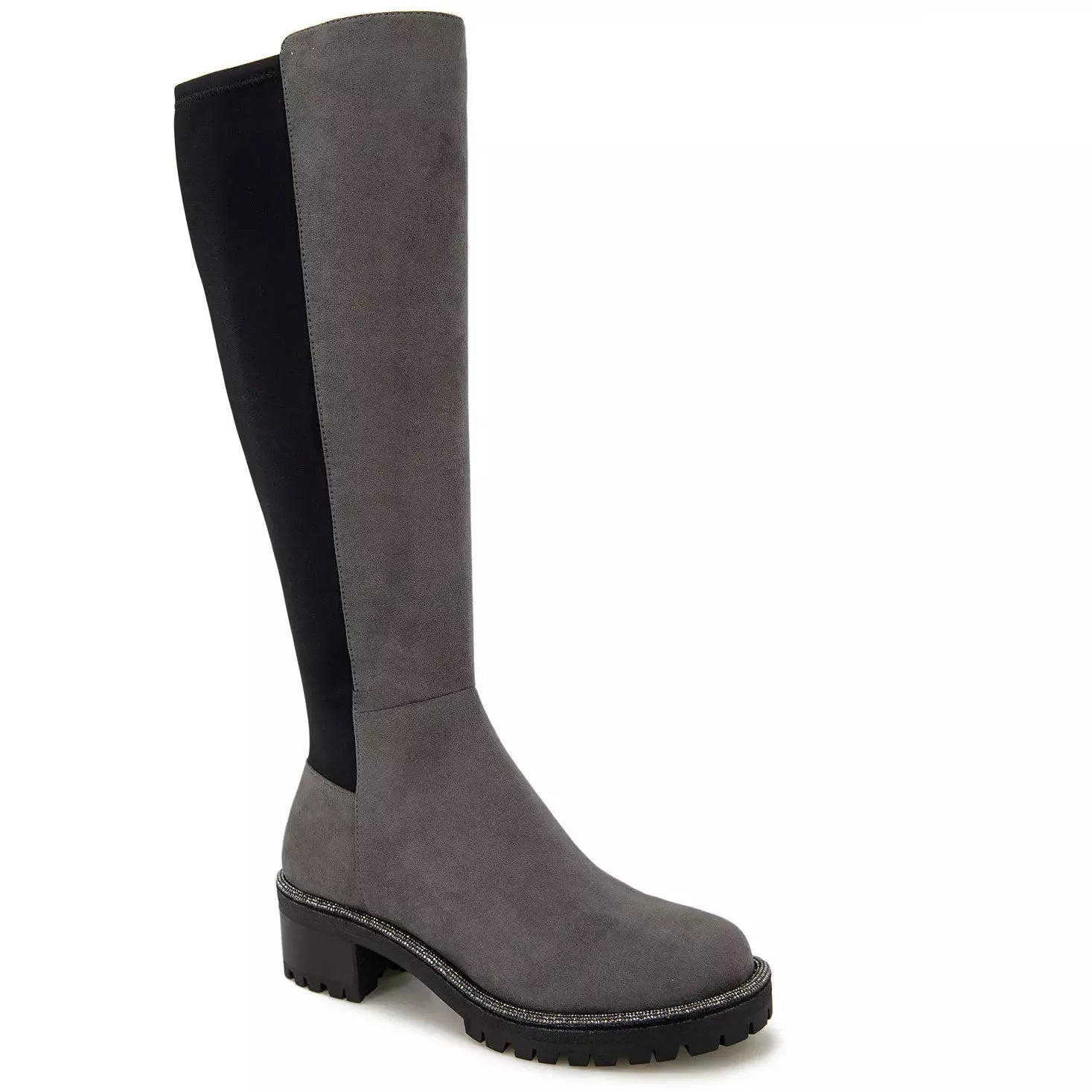 Kenneth Cole Reaction Tate Jewel Stretch Womens Zipper Tall Knee High Boots Dark Grey